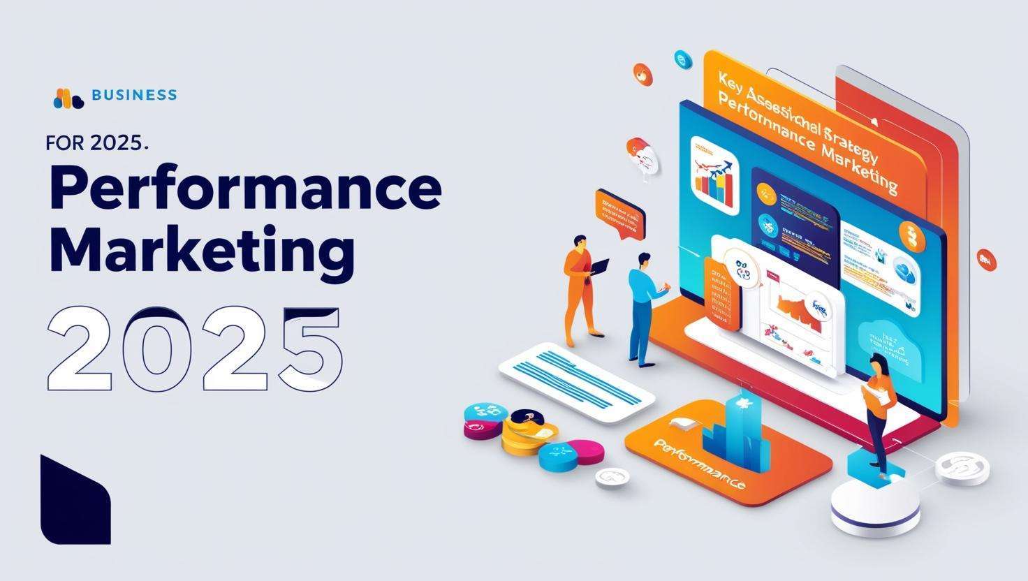 Illustration of performance marketing trends for 2025, featuring digital analytics, AI-powered strategies, and interactive marketing elements.