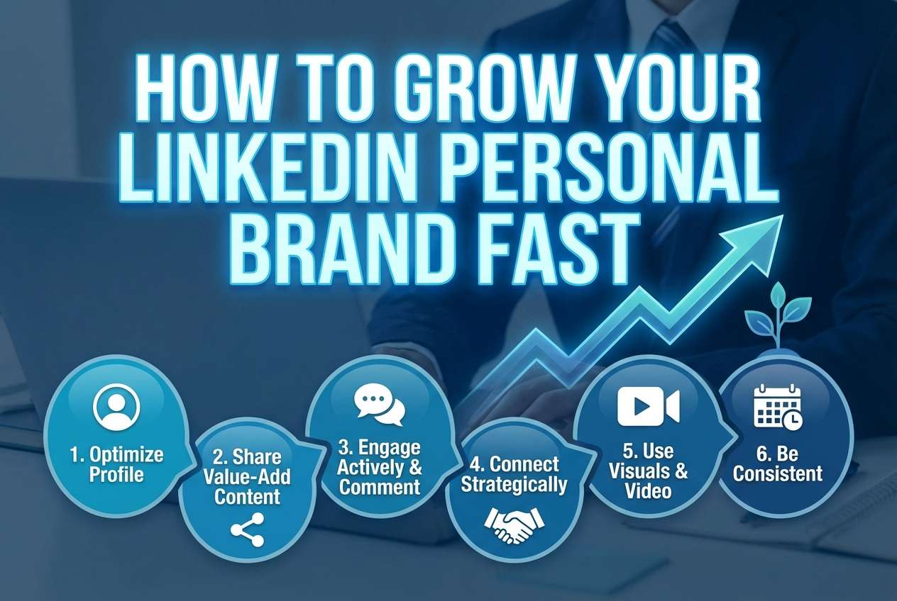 How to grow your LinkedIn personal brand fast with profile optimization, content strategy, engagement, and consistency tips.